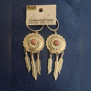 NWT Genuine Gold Filled Genuine Goldstone Dangly Earrings